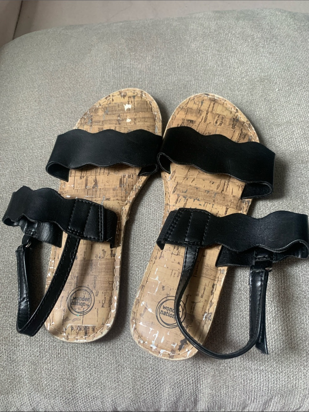 wonder nation Black Ruffle-Strap Cork-Print Sandals
